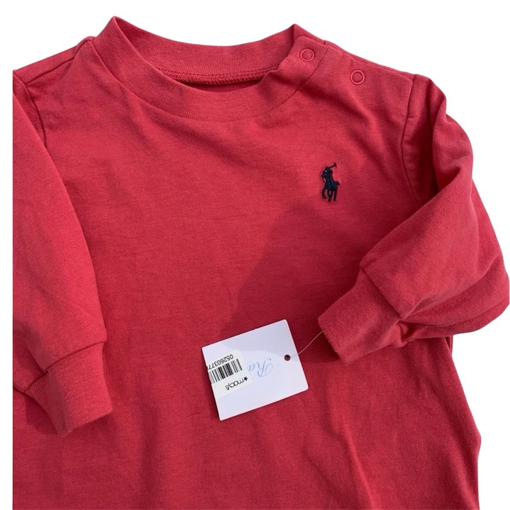 RALPH LAUREN Long Sleeve Polo Top Nantucket Red Infant Boys Size 3M New